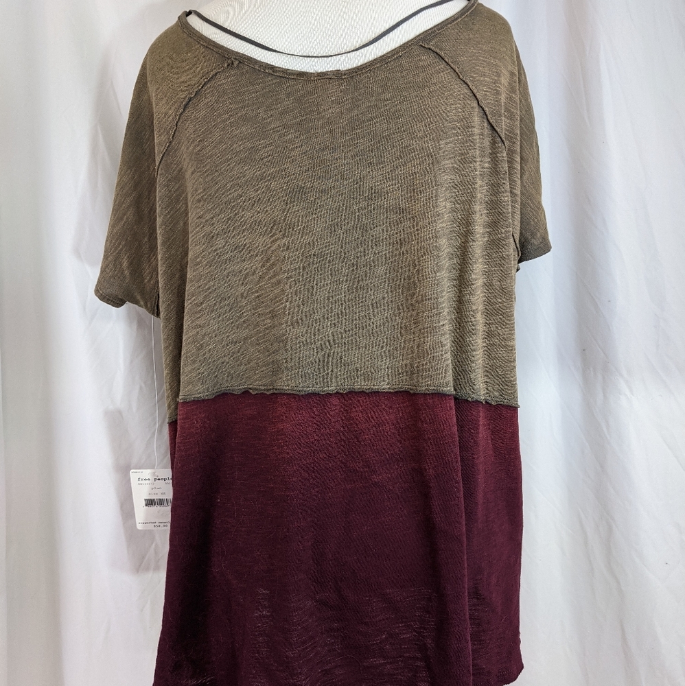 Free People HP! NWT top XS olive burgundy oversized - Picture 9 of 13